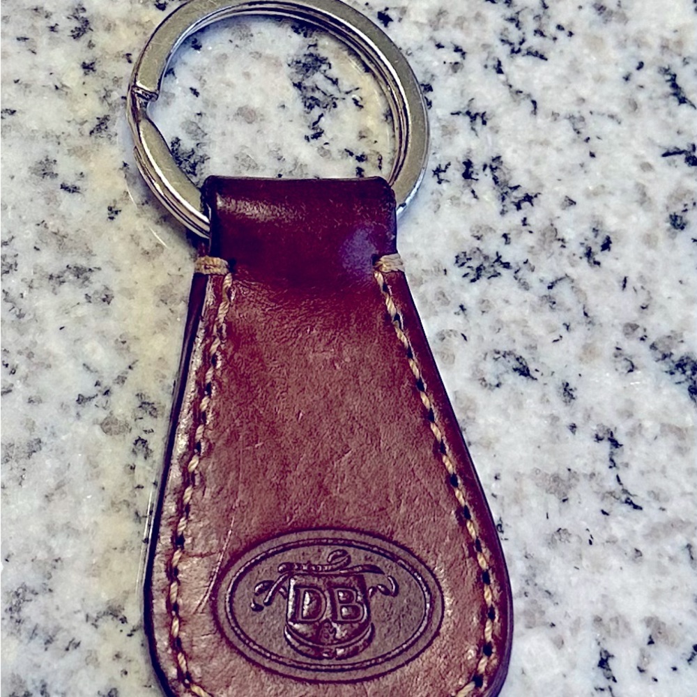 Dooney & Bourke Leather Keychain Key Fob Donegal Crest British Tan